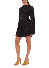 Lenti satin pleated short dress - Black