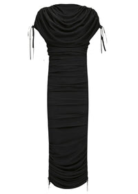 Ratu midi dress with mesh gathers - Black