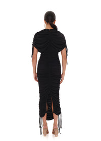 Ratu midi dress with mesh gathers - Black
