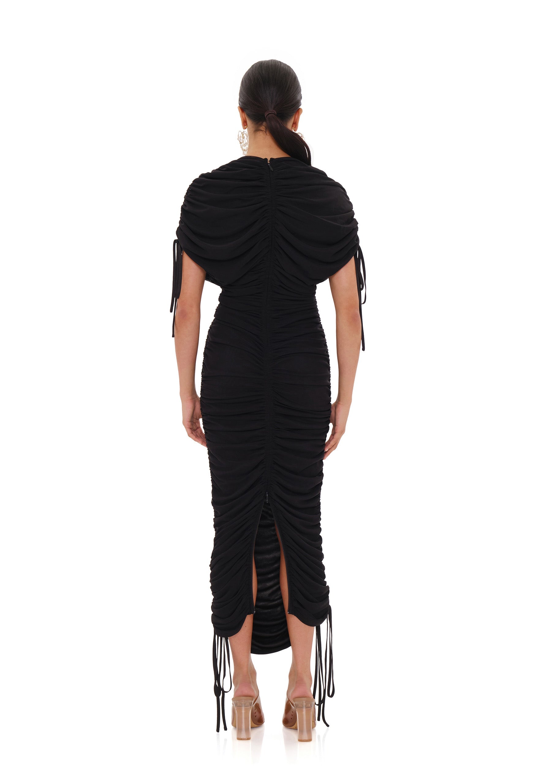 Ratu midi dress with mesh gathers - Black