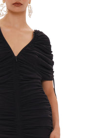 Ratu midi dress with mesh gathers - Black