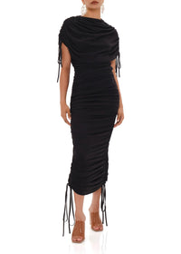 Ratu midi dress with mesh gathers - Black