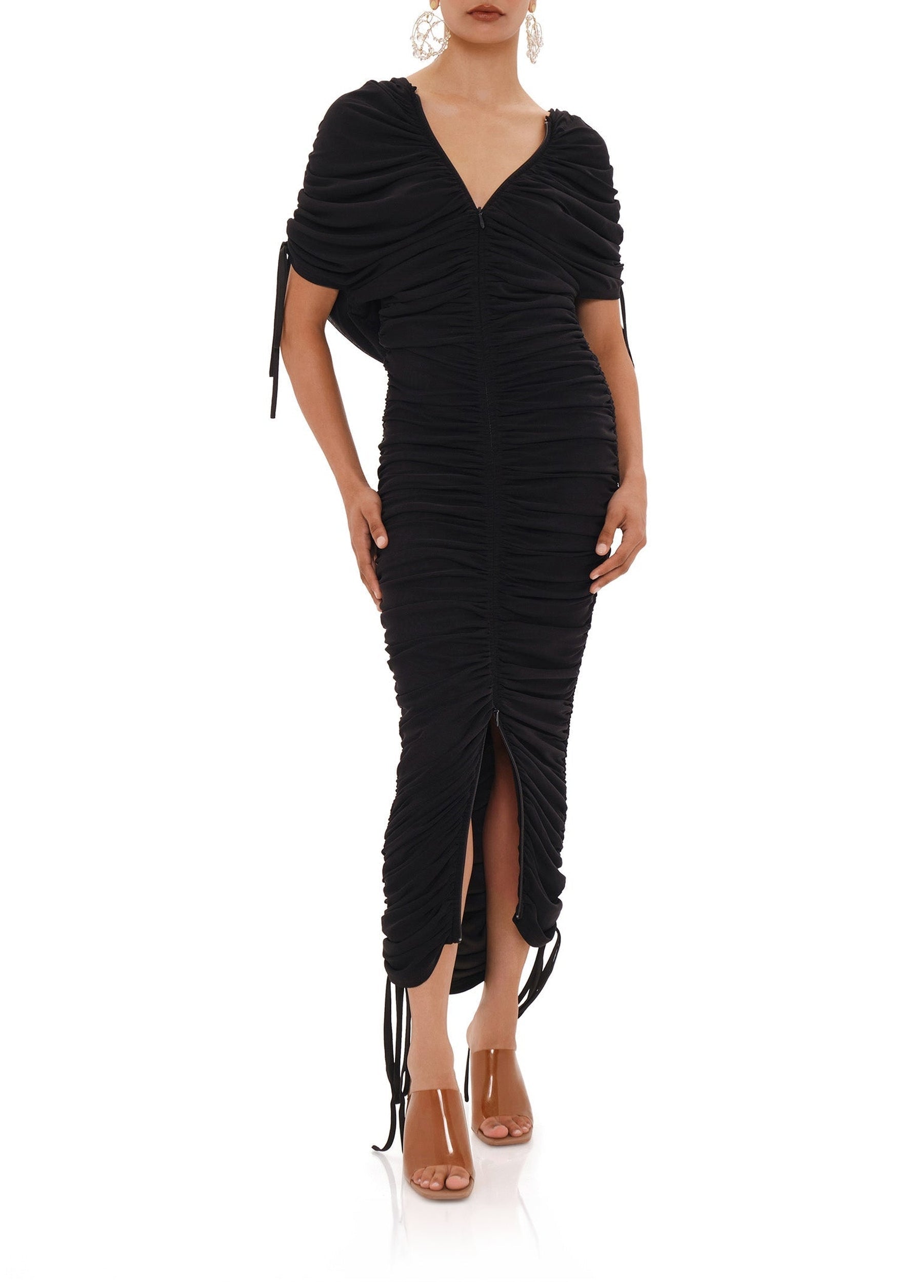 Ratu midi dress with mesh gathers - Black