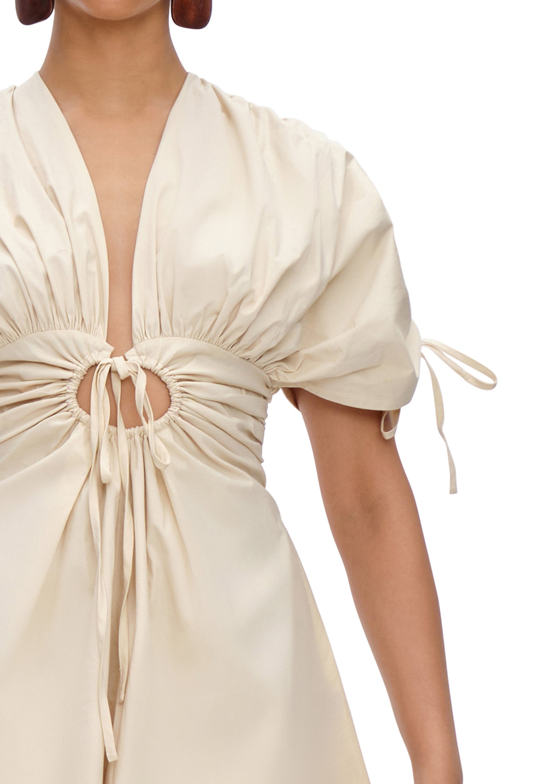 Ruched Rina Playsuit with cut-outs - Bone