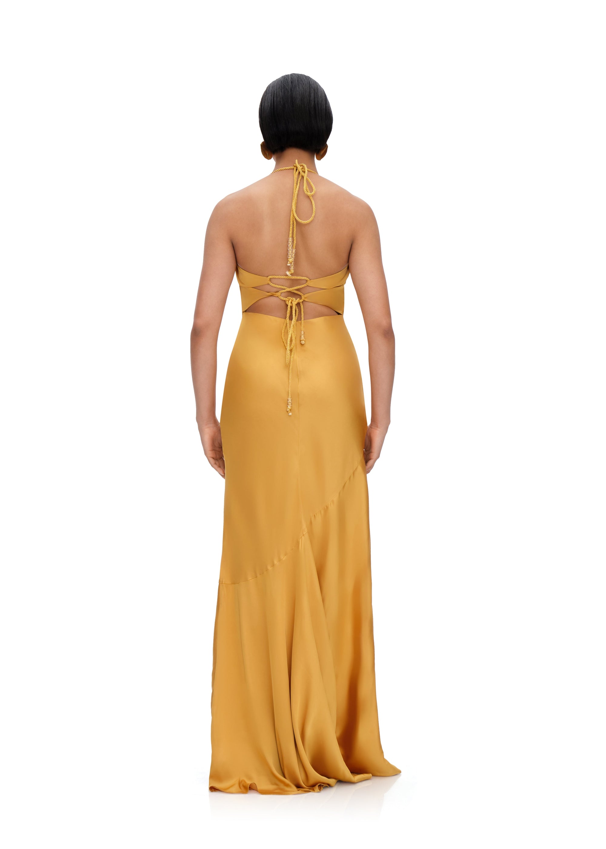 Tiro satin halter maxi dress - Mustard