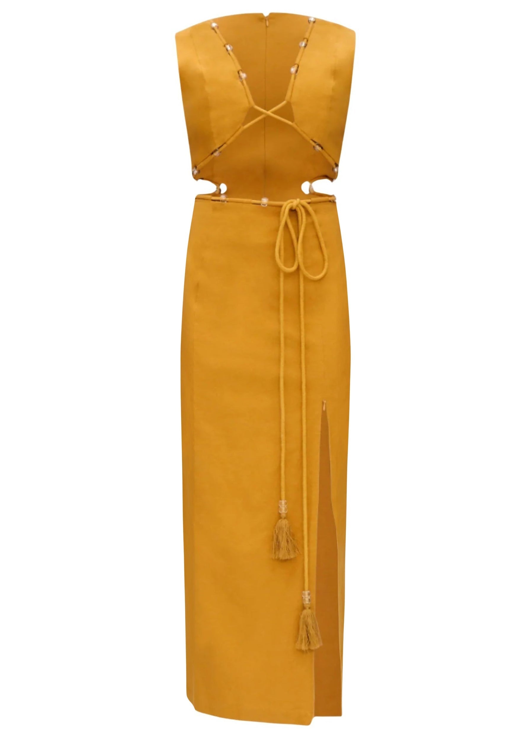 Vela long dress in linen blend - Mustard
