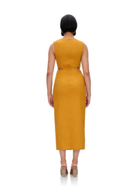 Vela long dress in linen blend - Mustard