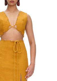 Vela long dress in linen blend - Mustard