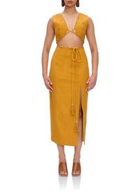 Vela long dress in linen blend - Mustard