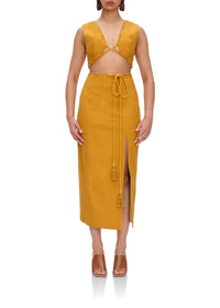 Vela long dress in linen blend - Mustard