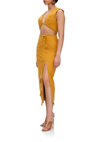 Vela long dress in linen blend - Mustard