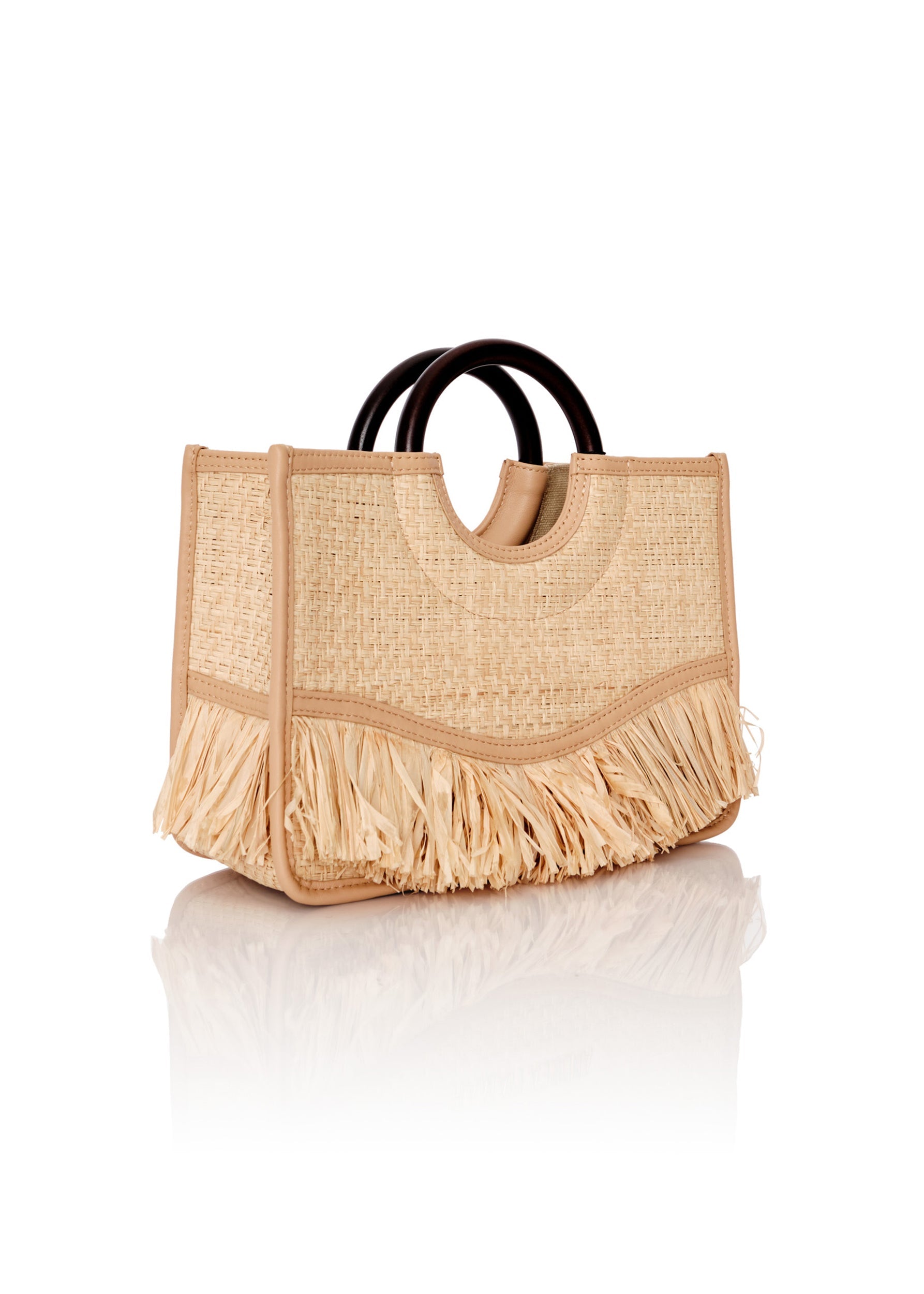 Petit sac Ahi à franges en raphia - Natural