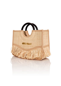 Petit sac Ahi à franges en raphia - Natural