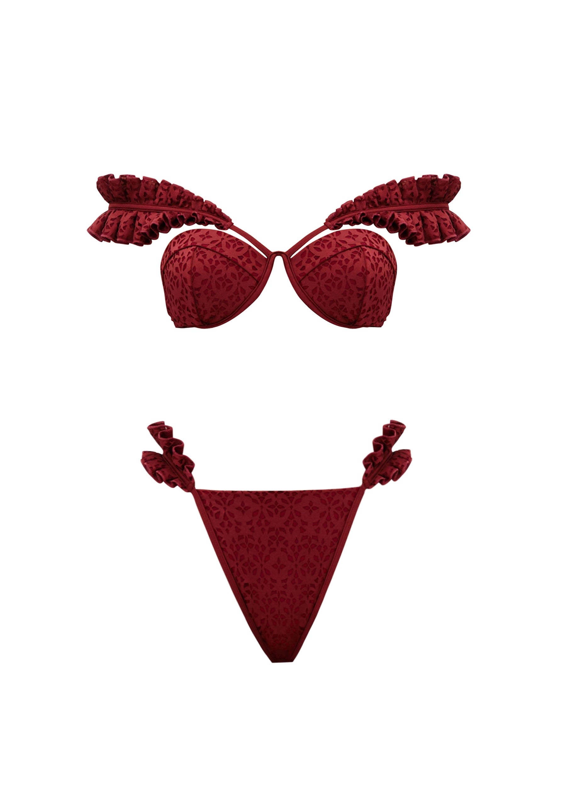 Mulan ruffled bikini bottoms - Wine