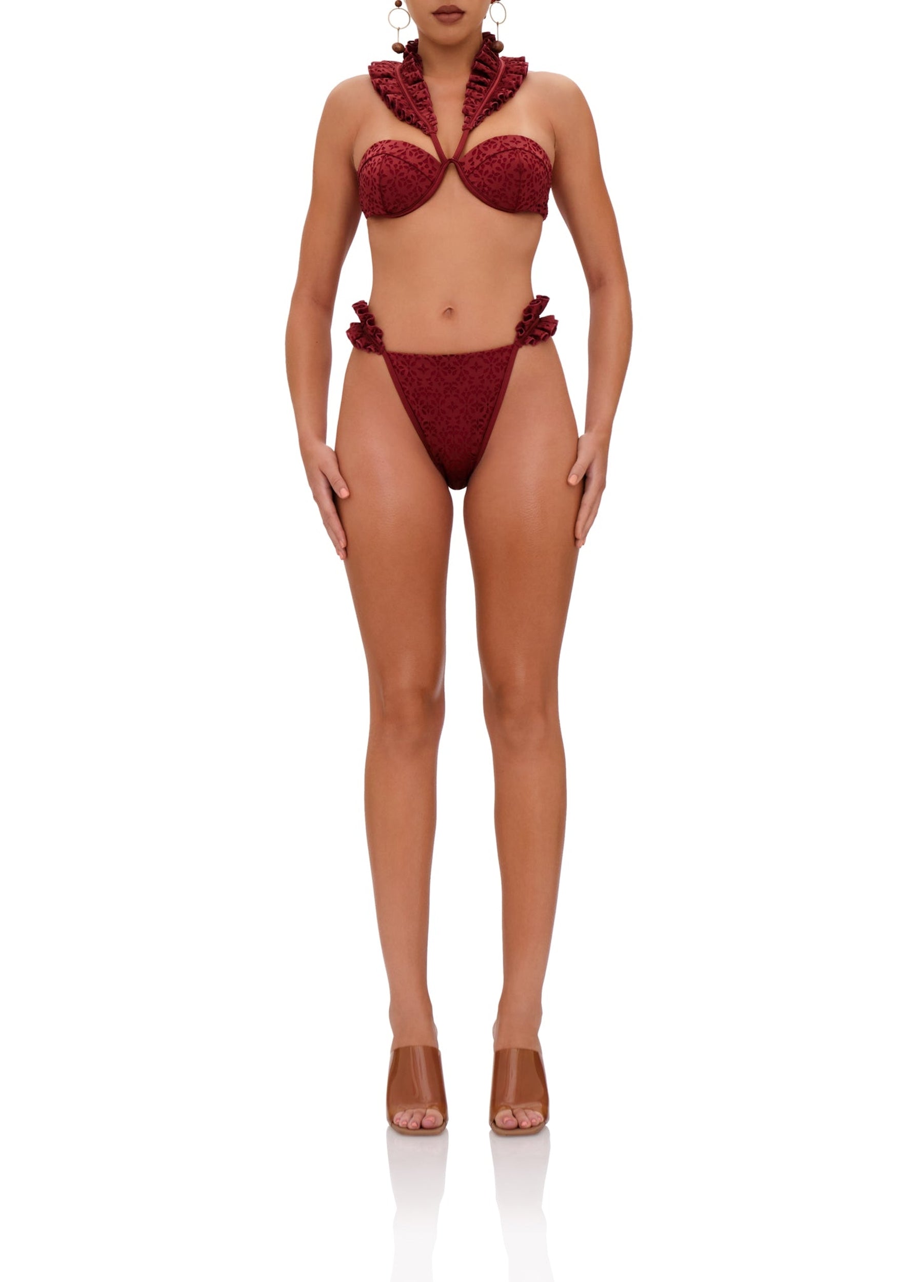 Mulan ruffled bikini top - Wine