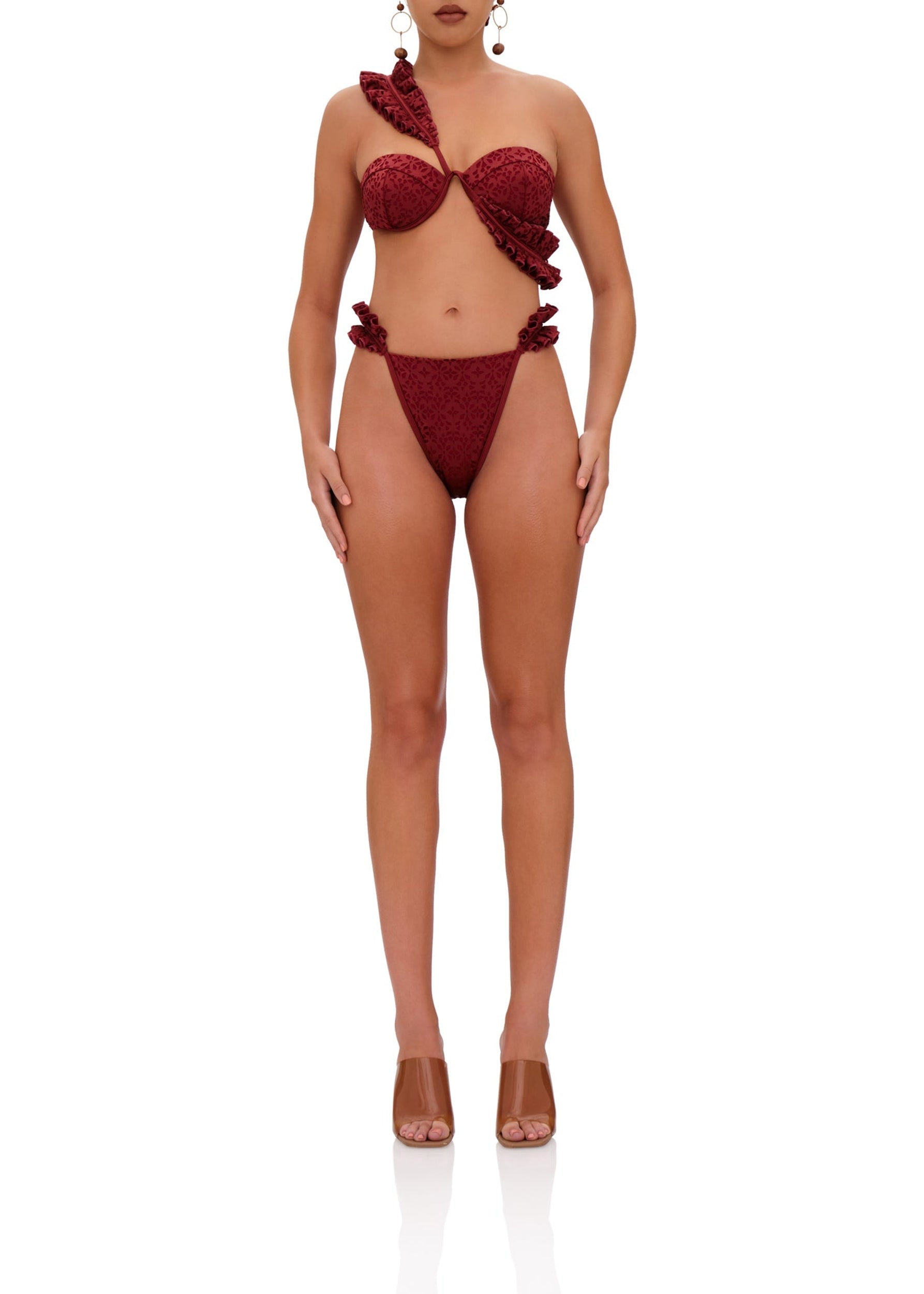 Mulan ruffled bikini top - Wine