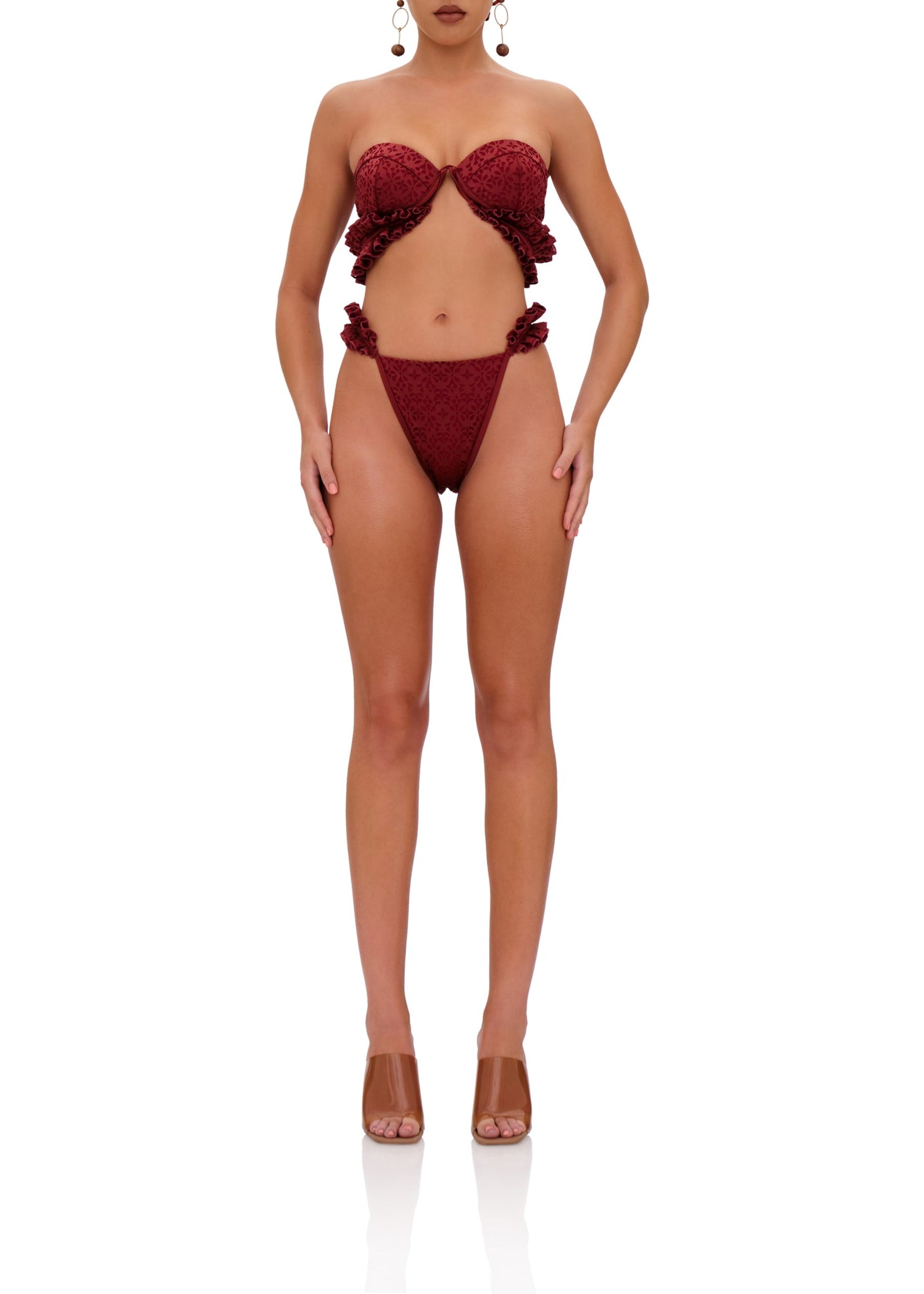 Mulan ruffled bikini bottoms - Wine