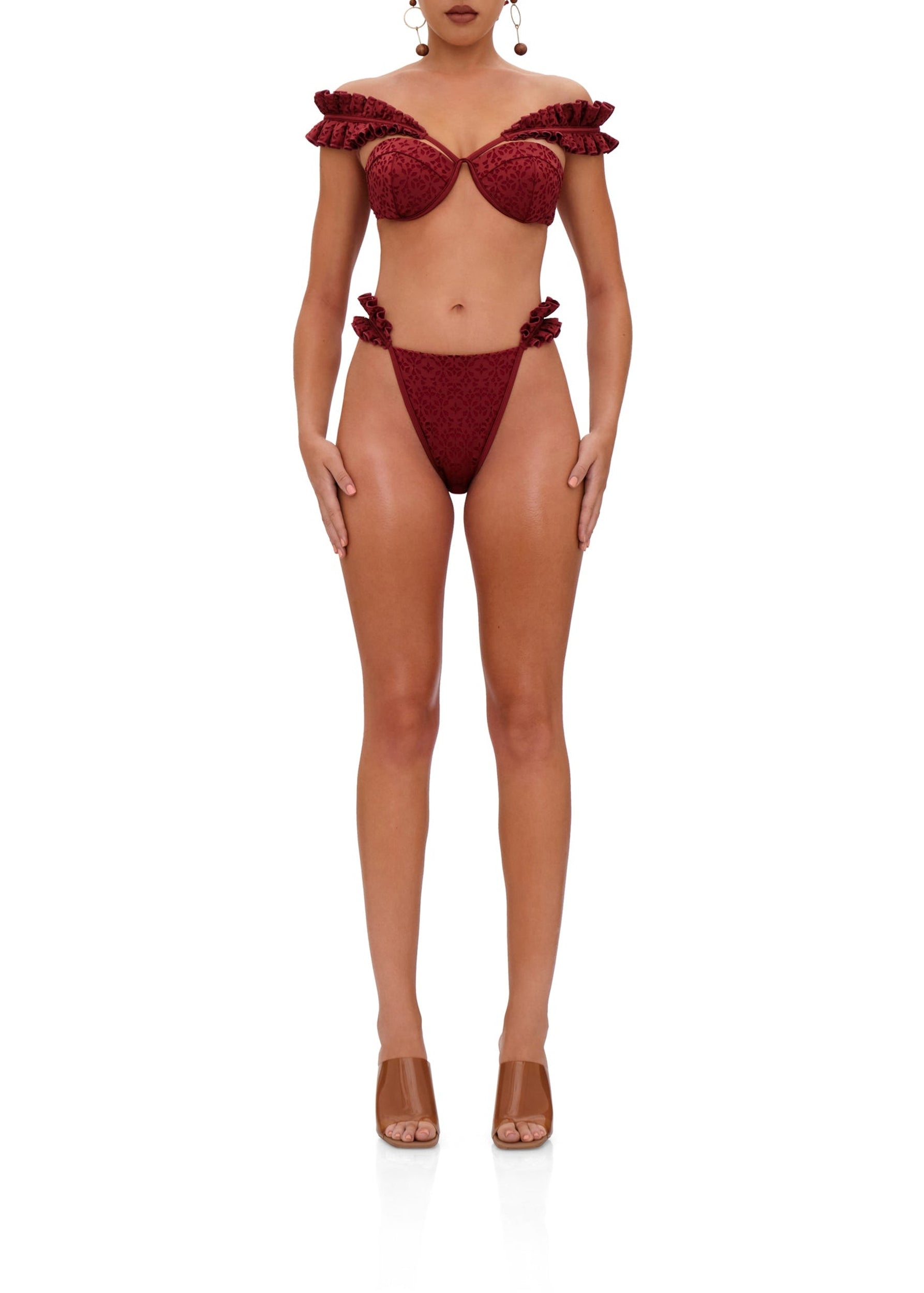 Mulan ruffled bikini bottoms - Wine