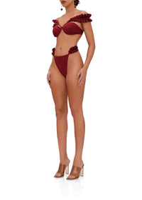 Mulan ruffled bikini bottoms - Wine