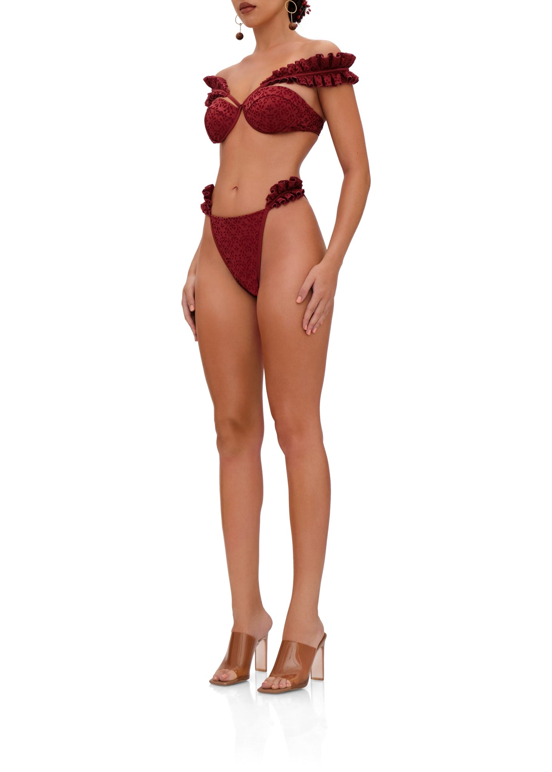 Mulan ruffled bikini bottoms - Wine