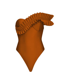 Nisi one-piece bandeau swimming costume with ruffles - Sand