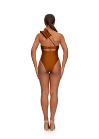 Nisi one-piece bandeau swimming costume with ruffles - Sand