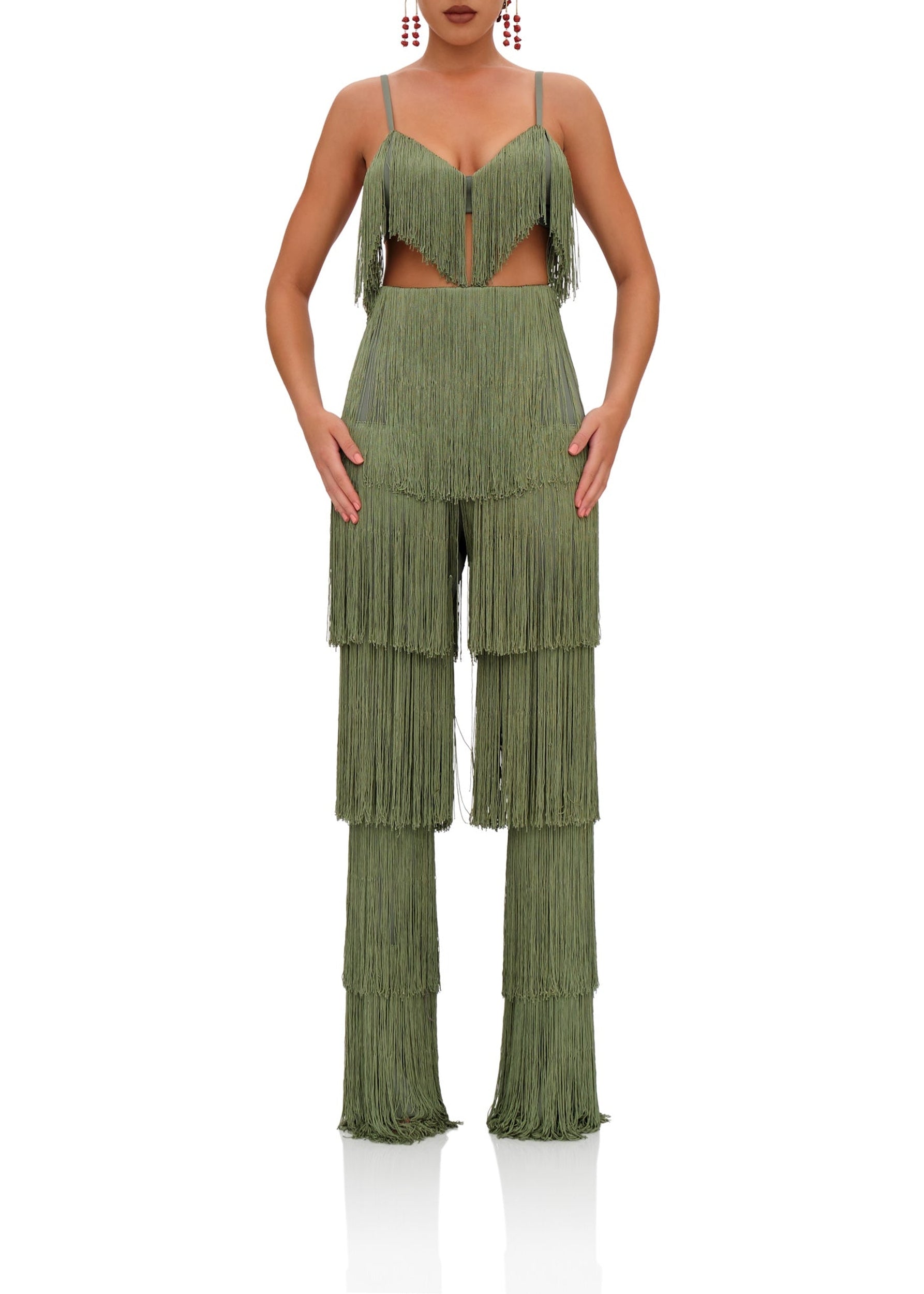 Obi straight trousers with fringes - Rosemary