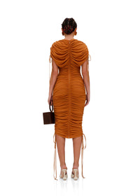 Ratu midi dress with ruching - Caramel