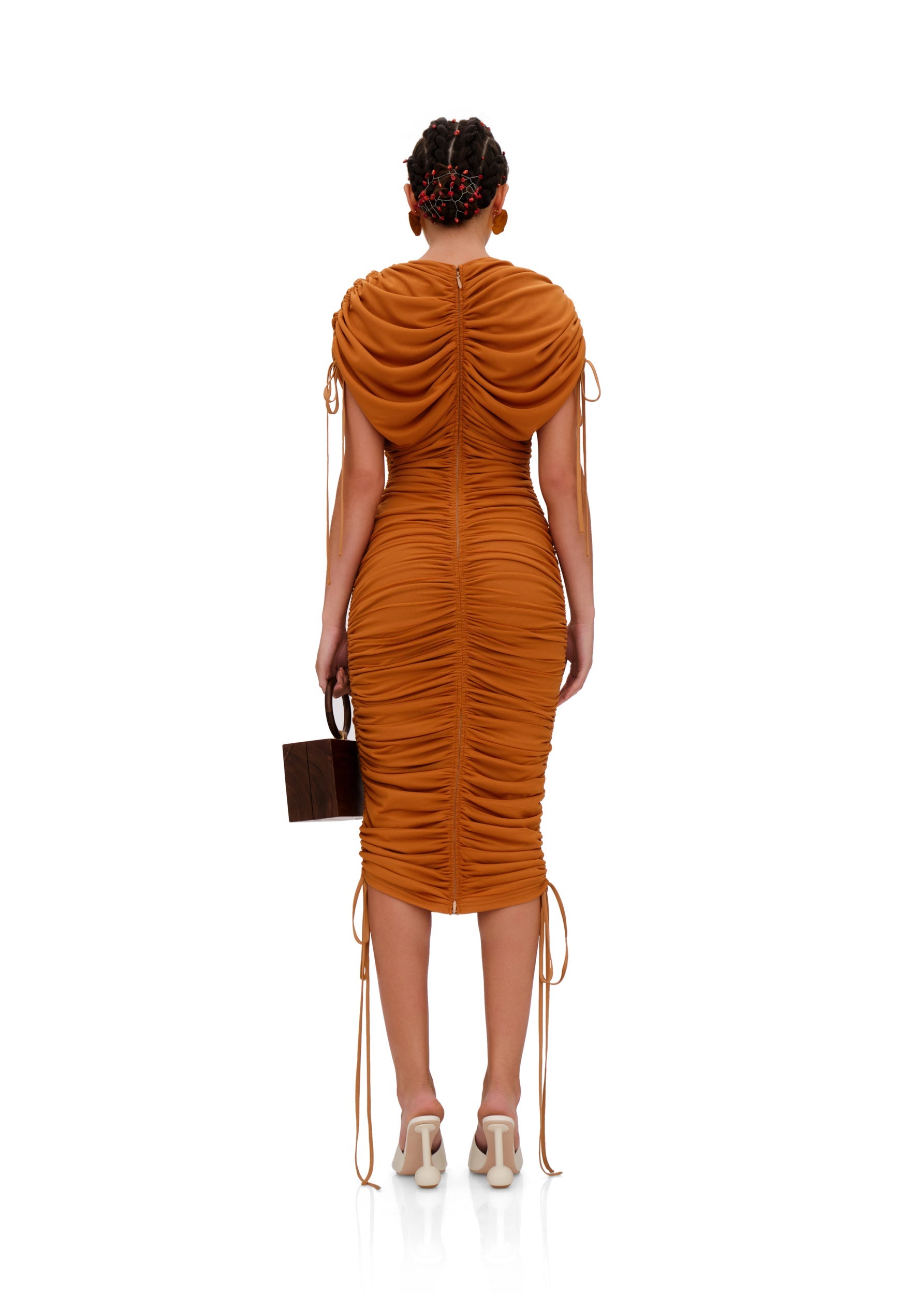 Ratu midi dress with ruching - Caramel