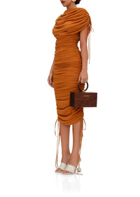 Ratu midi dress with ruching - Caramel