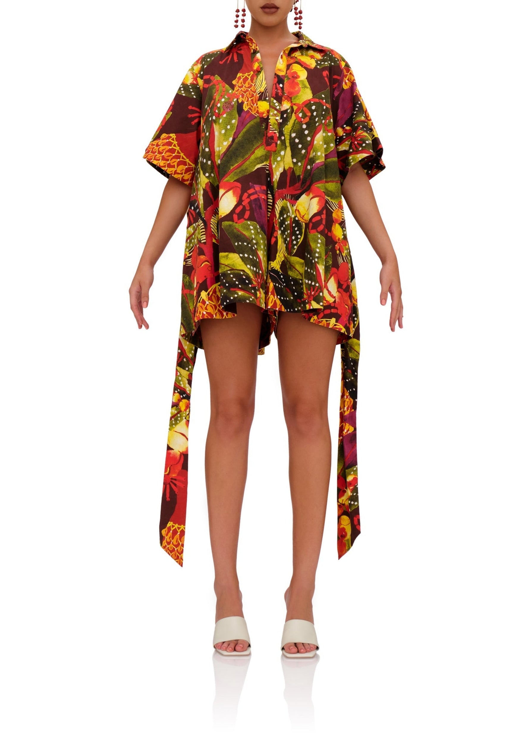 Combishort Shanti à manches courtes évasées - Kola Print
