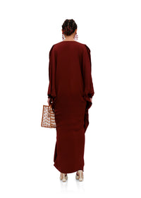 Tibara long-sleeved caftan dress - Cinnamon