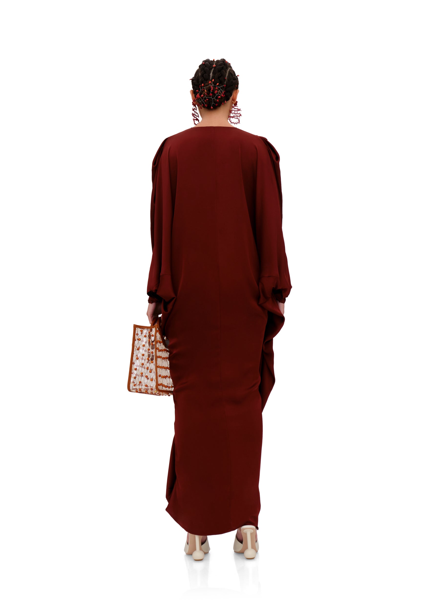 Tibara long-sleeved caftan dress - Cinnamon