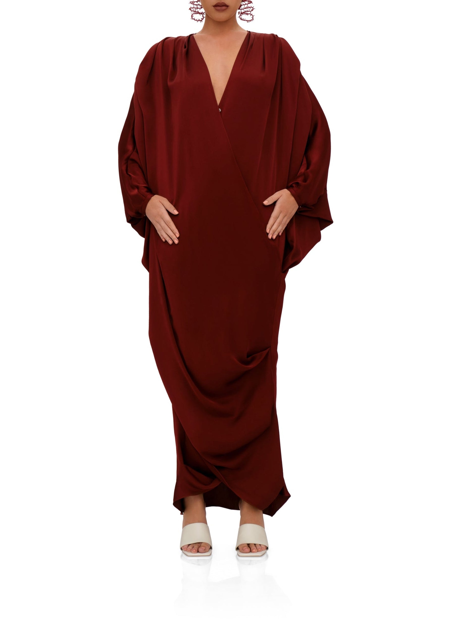 Tibara long-sleeved caftan dress - Cinnamon