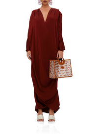 Tibara long-sleeved caftan dress - Cinnamon