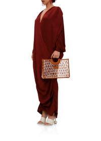 Tibara long-sleeved caftan dress - Cinnamon