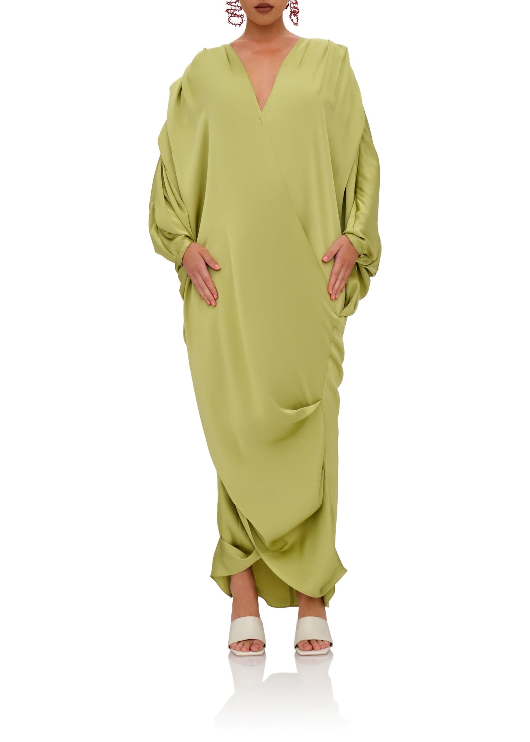Tibara long-sleeved caftan dress - Lime