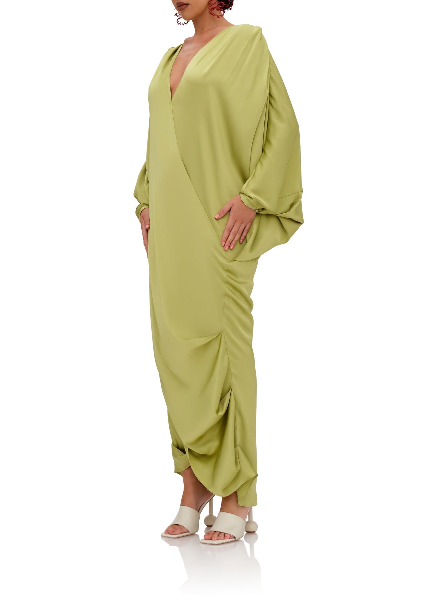 Tibara long-sleeved caftan dress - Lime