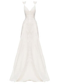 Vola long dress with ruffled straps - Ivory