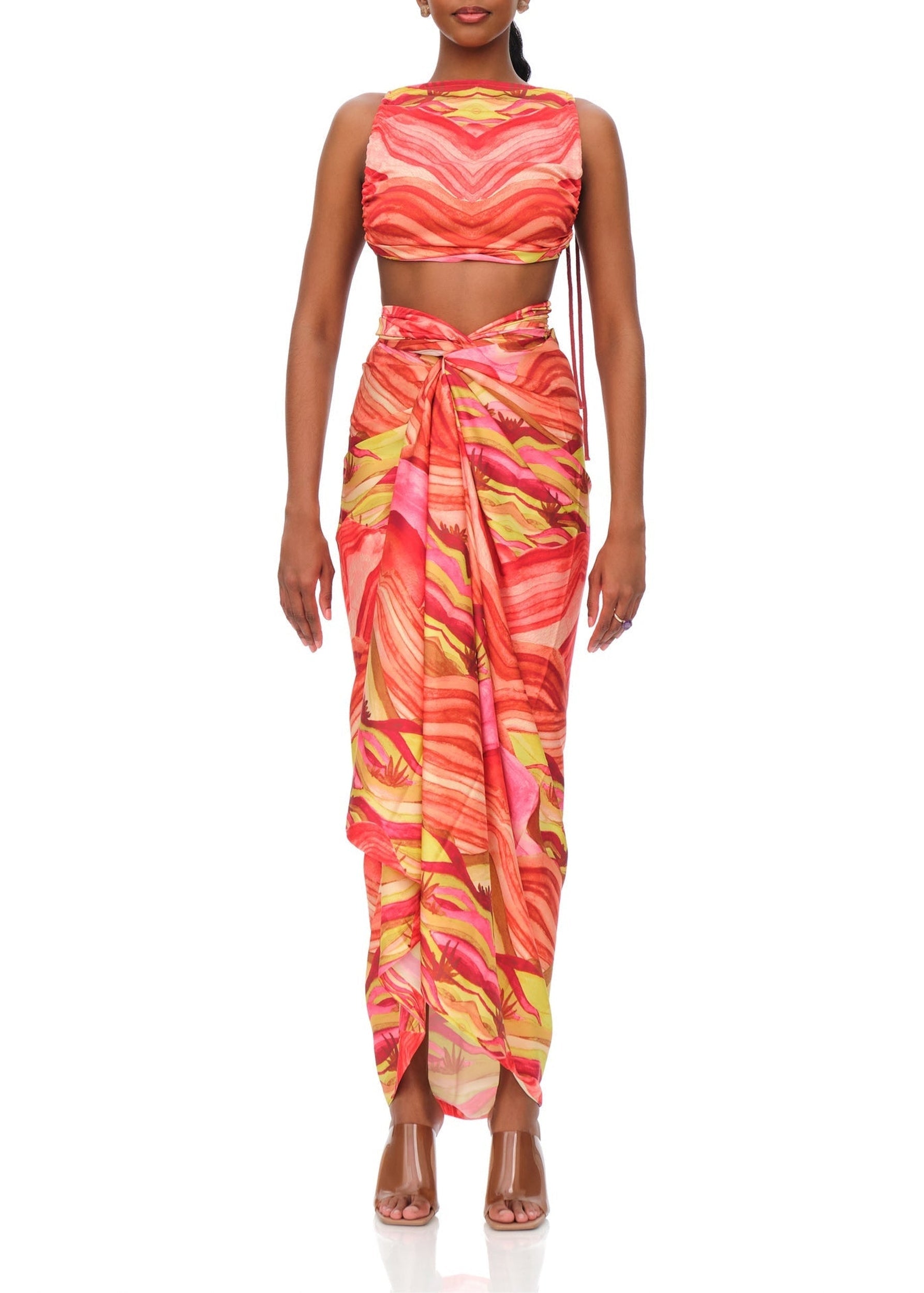 Aiko short tank top with thin straps - Sunset