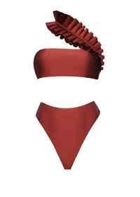 Liva bandeau bikini top with ruffles - Wine