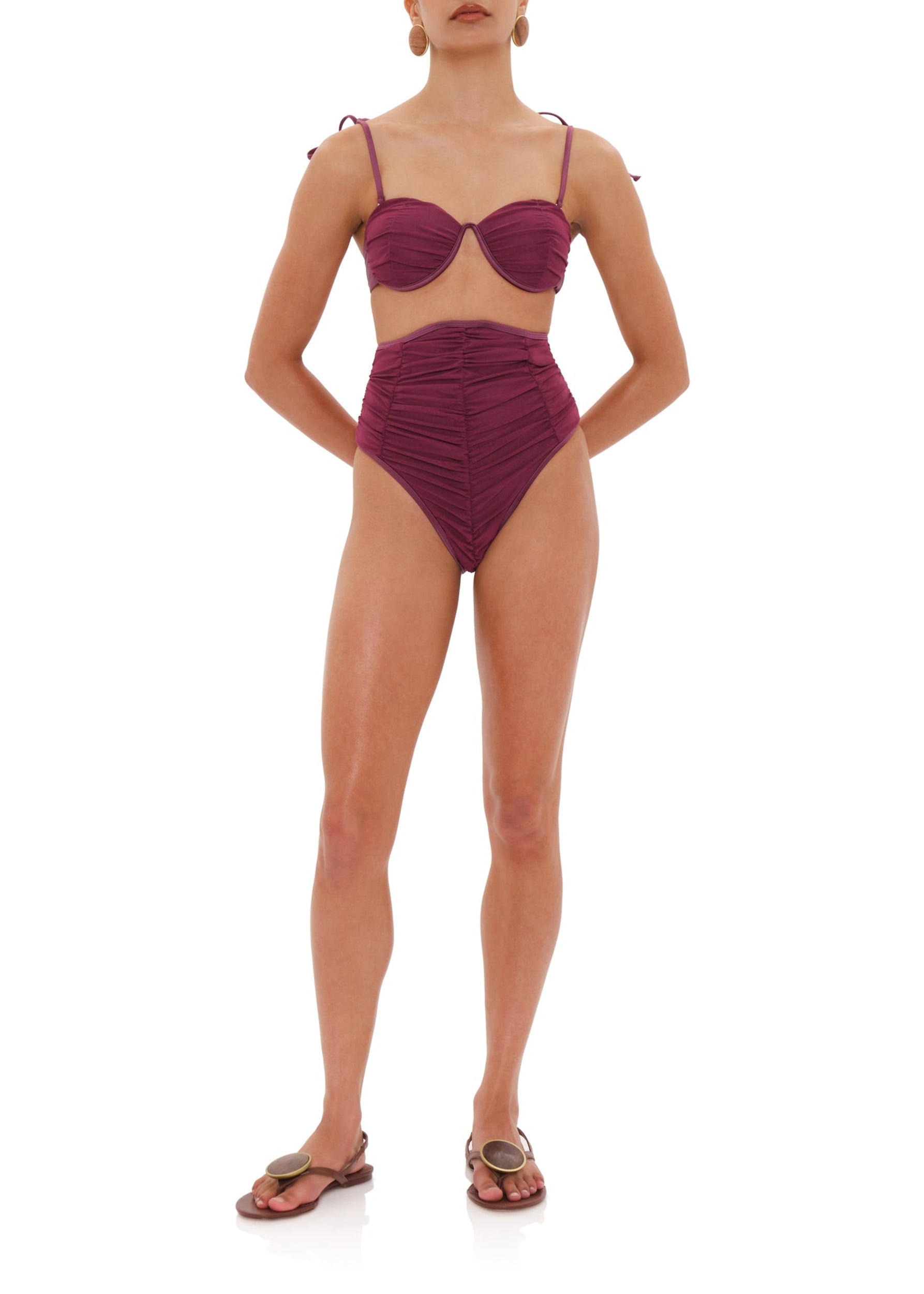 Capa mesh gathered bikini bottoms - Amethyst