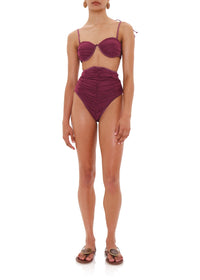 Capa mesh gathered bikini bottoms - Amethyst