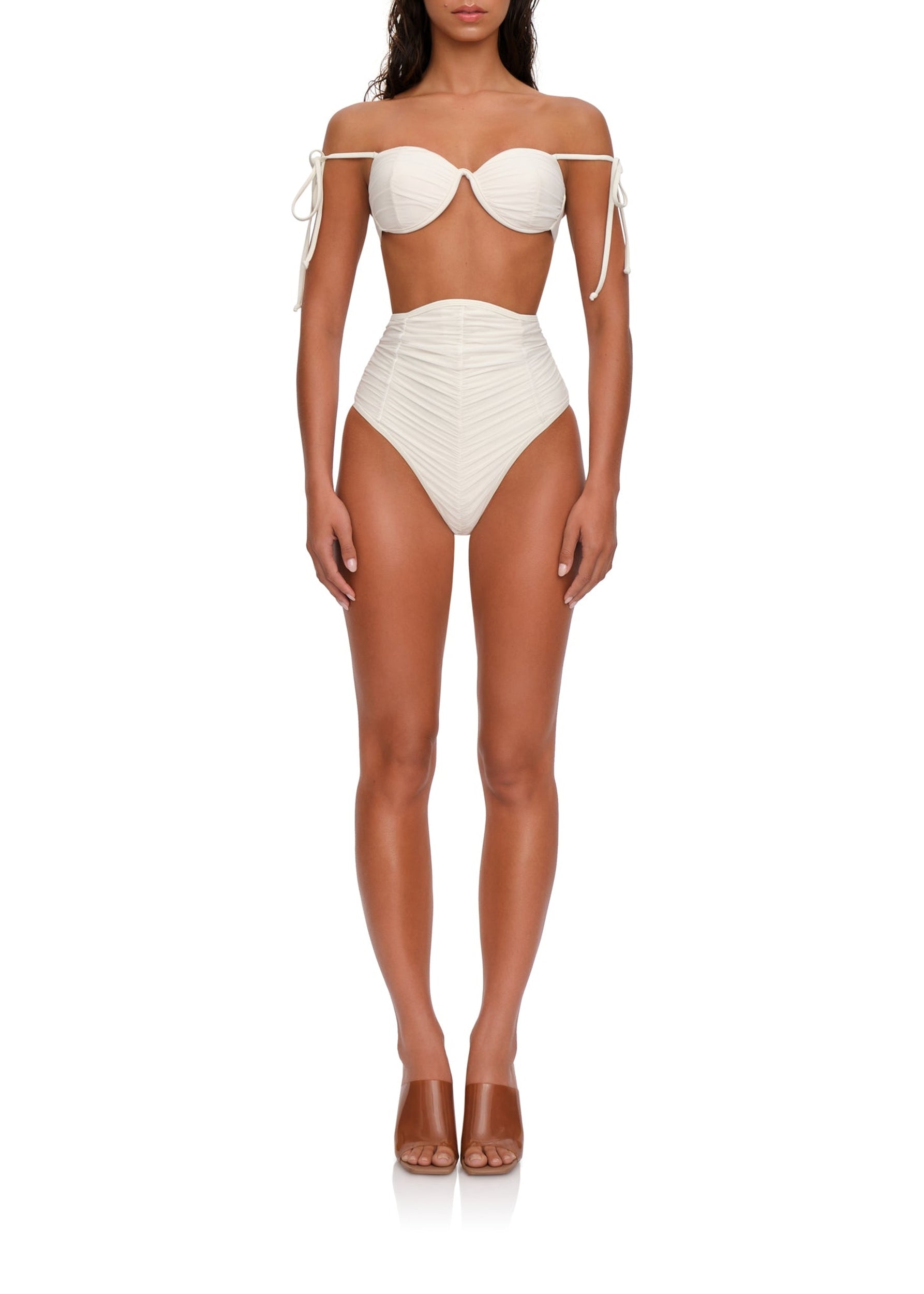 Capa Ruched Mesh Bikini Top - Limestone