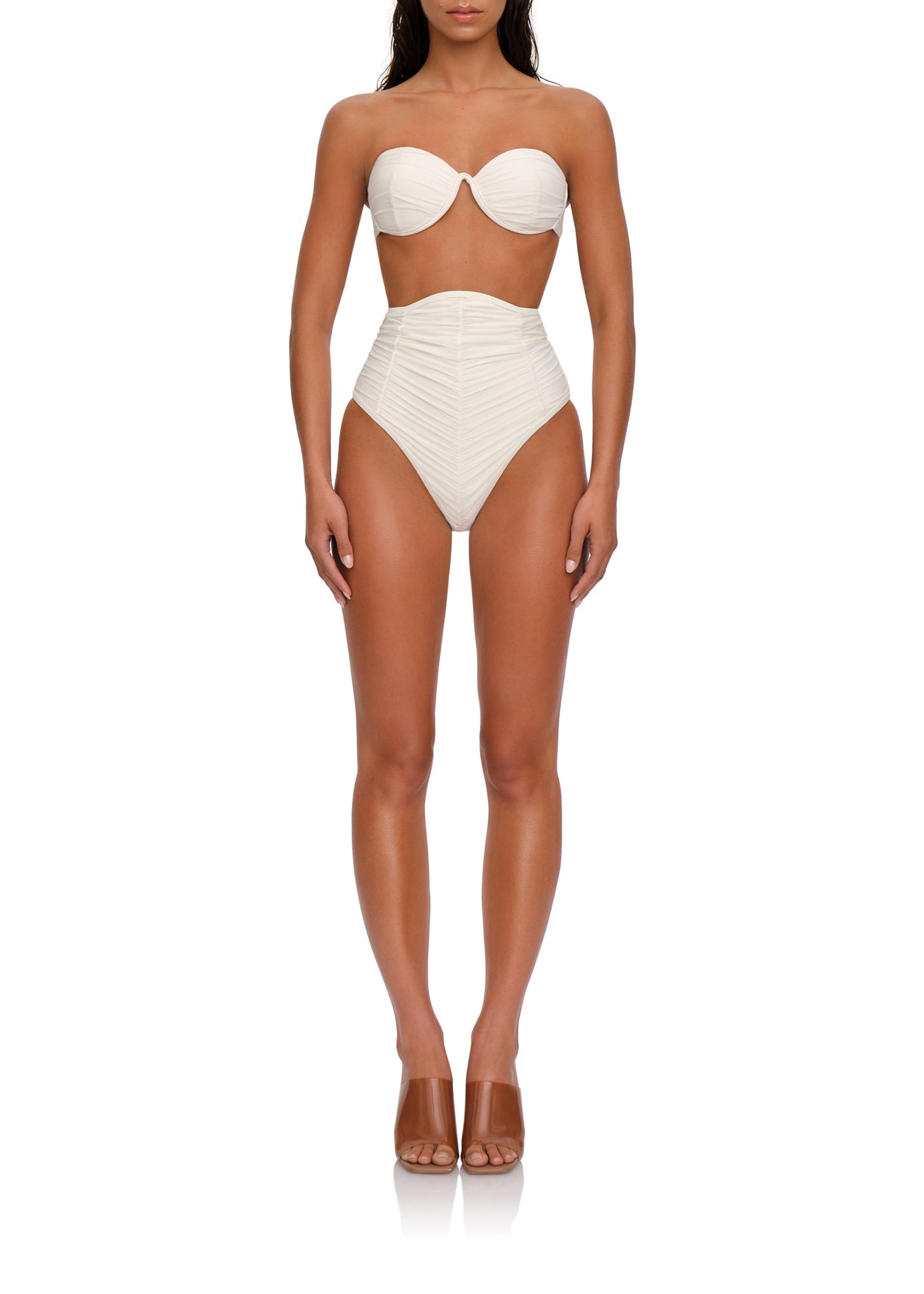 Capa Ruched Mesh Bikini Top - Limestone
