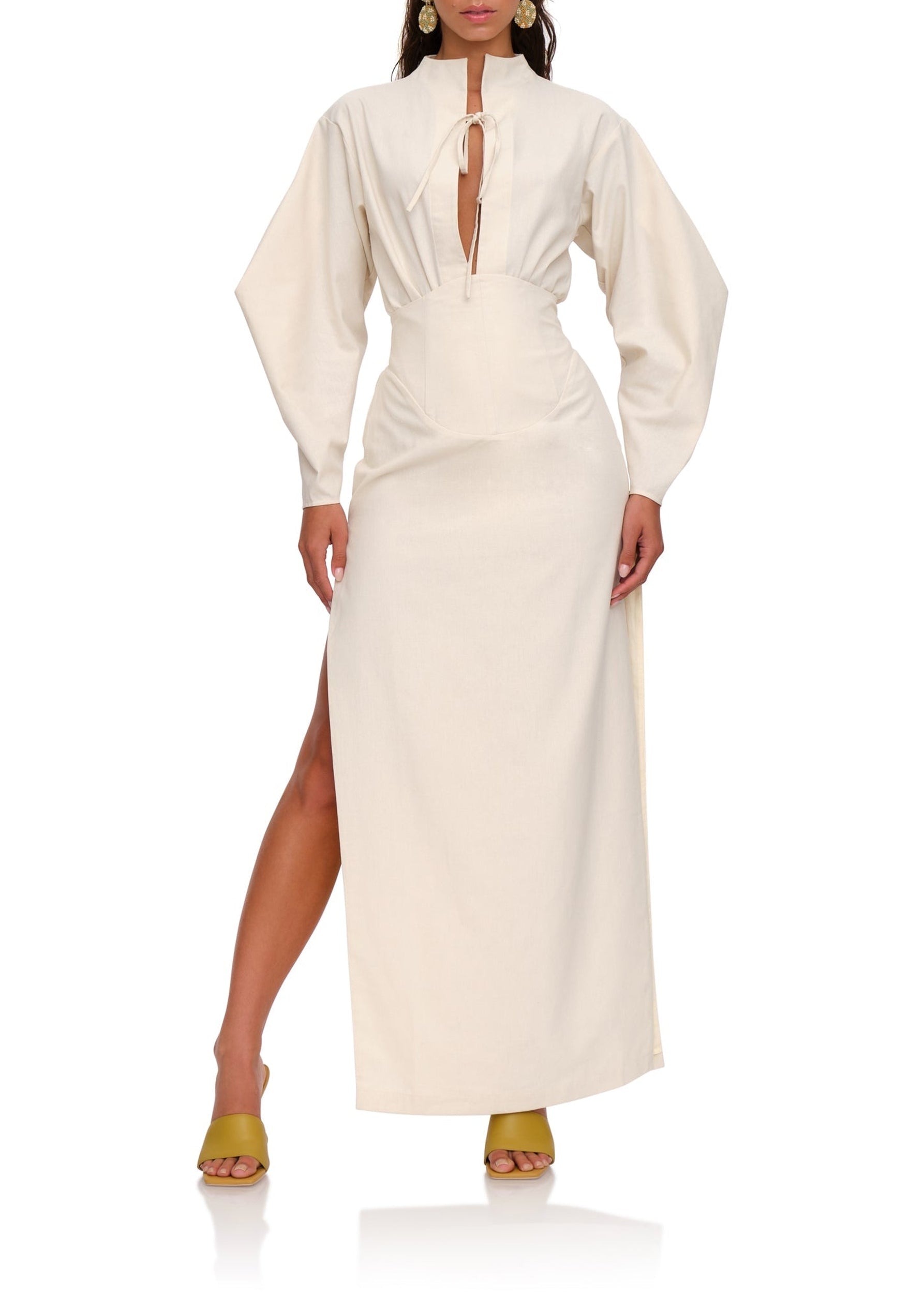 Rizo short corseted skirt in linen blend - Limestone