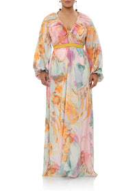 Neema maxi dress with elasticated cuffs - Zuli Print