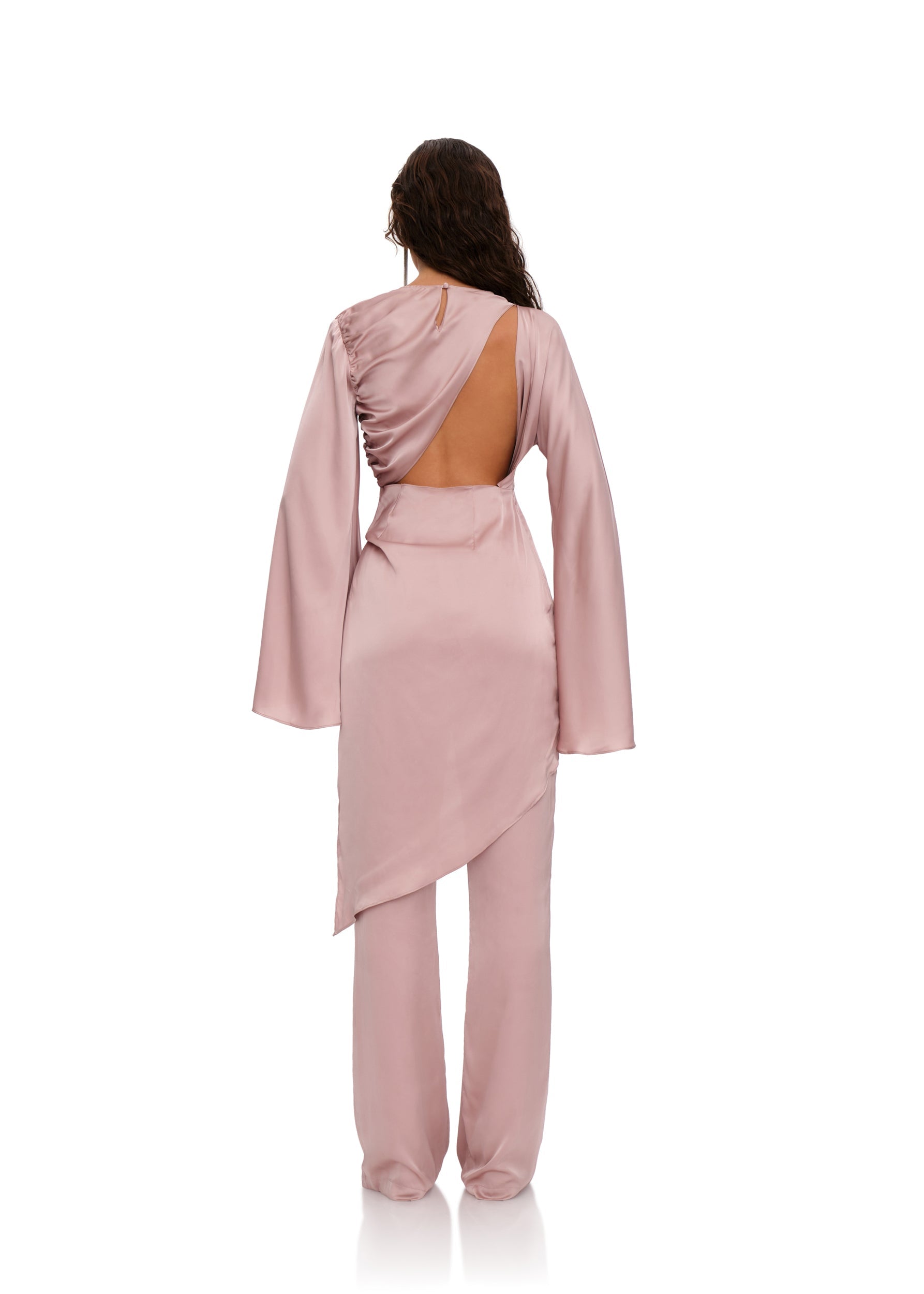 Blouse asymétrique Reba à découpes en satin - Pearl Pink
