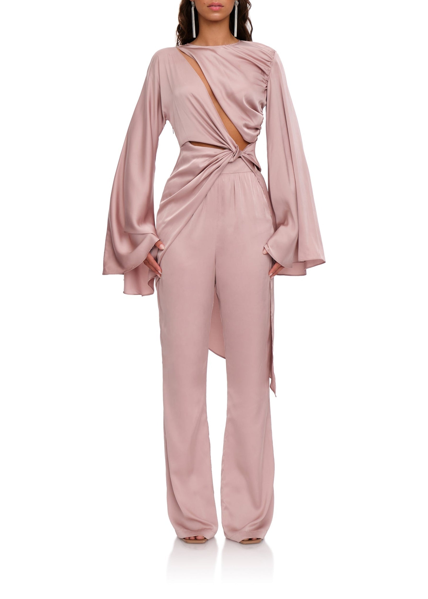 Blouse asymétrique Reba à découpes en satin - Pearl Pink