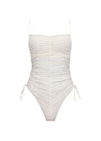 Gathered Reco one-piece swimming costume with thin straps - Limestone
